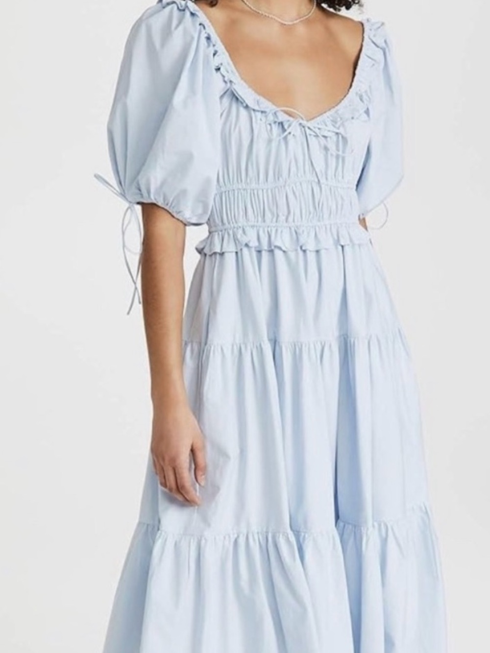 Baby Blue Puff-Sleeve Tiered Midi Dress